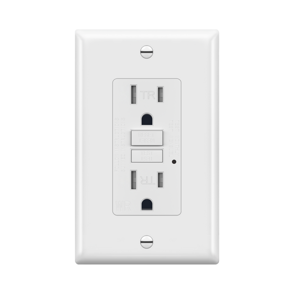 15 Amp GFCI Tamper/Weather-Resistant Outlet, Self Testing, Self Grounding with LED Indicator - White