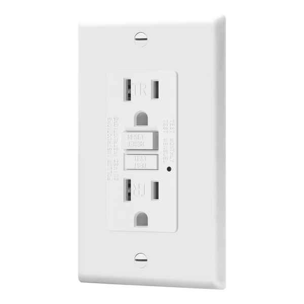 15 Amp GFCI Tamper-Resistant Outlet, Self Testing, Self Grounding with LED Indicator - White