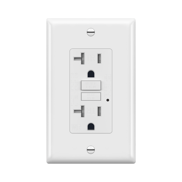 20 Amp GFCI Tamper/Weather-Resistant Outlet, Self Testing, Self Grounding with LED Indicator - White