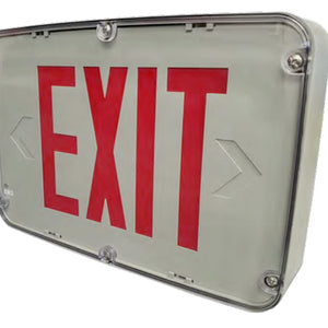 Hazardous Location Exit Sign, Single/Double Face, Red/Green Letters, Gray Housing